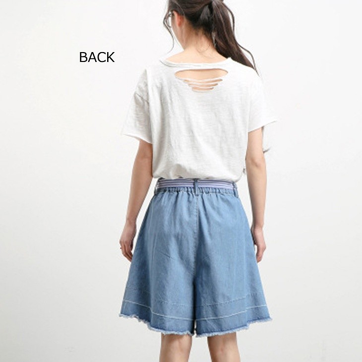レディース　デニム　ハイウエスト　ショートパンツ　ワイドレッグパンツ　短パン　ジーンズ　ボトムス　大人　女性　カジュアル　キュート　可愛い　フェミニン　おしゃれ　お出かけ　春　夏　ブルー　M　L　サイズ　送料無料