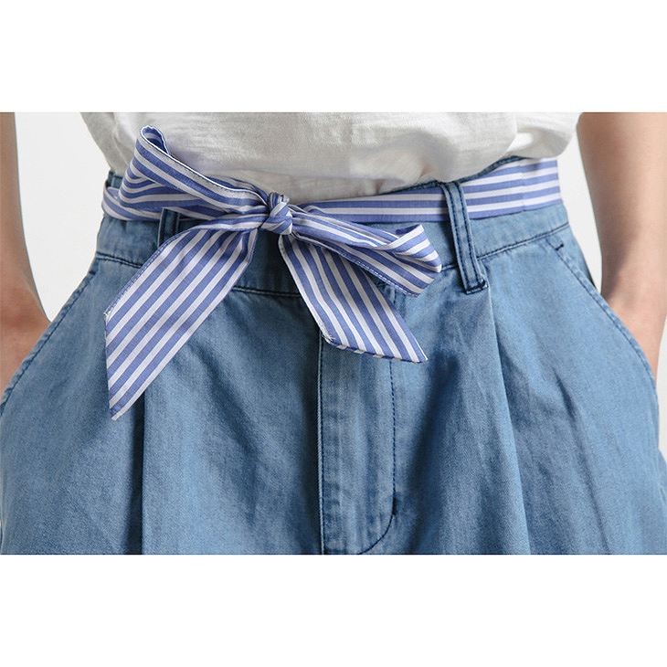 レディース　デニム　ハイウエスト　ショートパンツ　ワイドレッグパンツ　短パン　ジーンズ　ボトムス　大人　女性　カジュアル　キュート　可愛い　フェミニン　おしゃれ　お出かけ　春　夏　ブルー　M　L　サイズ　送料無料