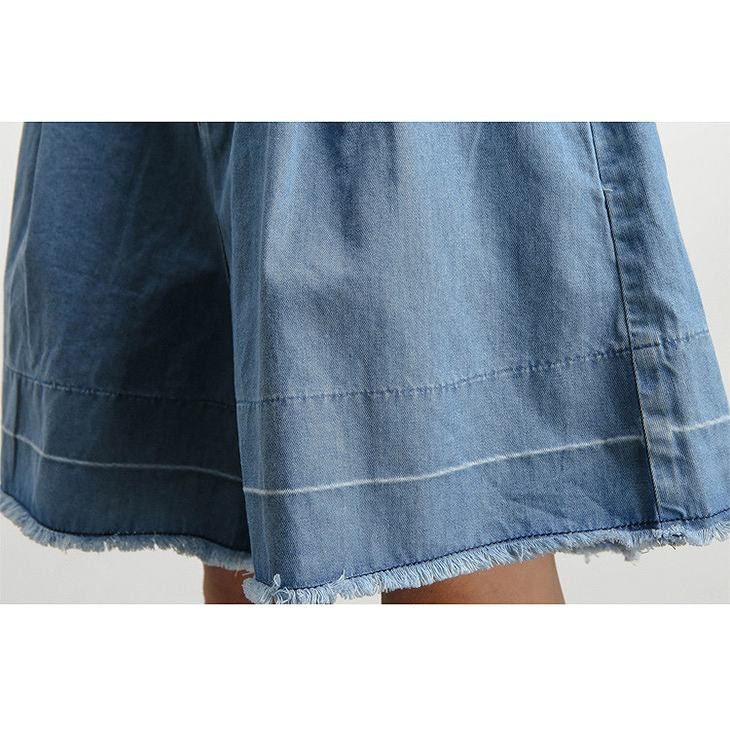 レディース　デニム　ハイウエスト　ショートパンツ　ワイドレッグパンツ　短パン　ジーンズ　ボトムス　大人　女性　カジュアル　キュート　可愛い　フェミニン　おしゃれ　お出かけ　春　夏　ブルー　M　L　サイズ　送料無料