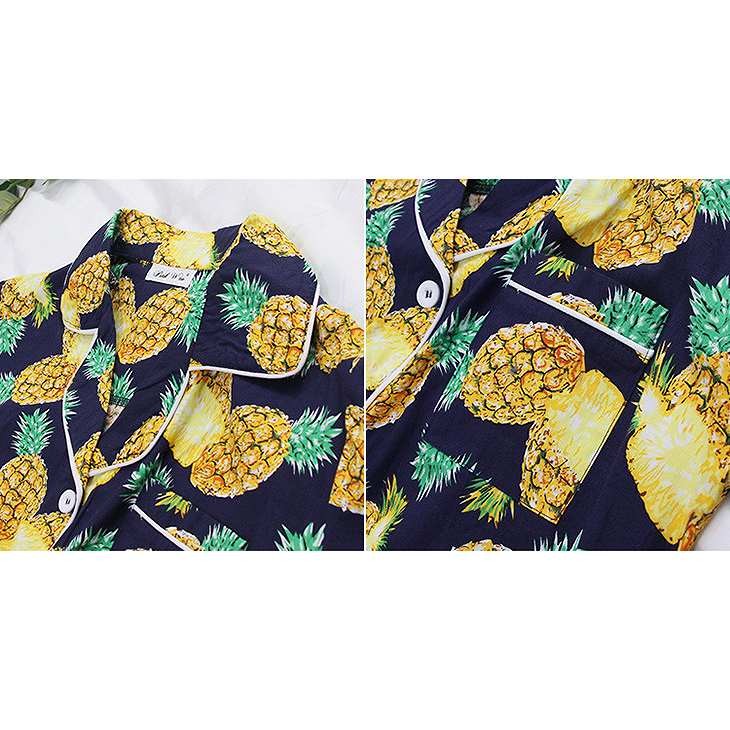 レディース　大きいサイズ　パイナップル　柄　ルームウェア　ナイトウェア　パジャマ　上下セット　春　夏　半袖　短パン　パンツ　女性　大人　セクシー　イエロー　ブラック　黒　黄色　M　L　XL　XXL　サイズ　送料無料
