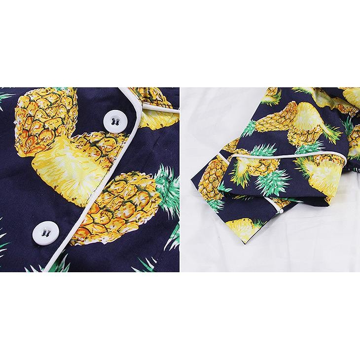 レディース　大きいサイズ　パイナップル　柄　ルームウェア　ナイトウェア　パジャマ　上下セット　春　夏　半袖　短パン　パンツ　女性　大人　セクシー　イエロー　ブラック　黒　黄色　M　L　XL　XXL　サイズ　送料無料