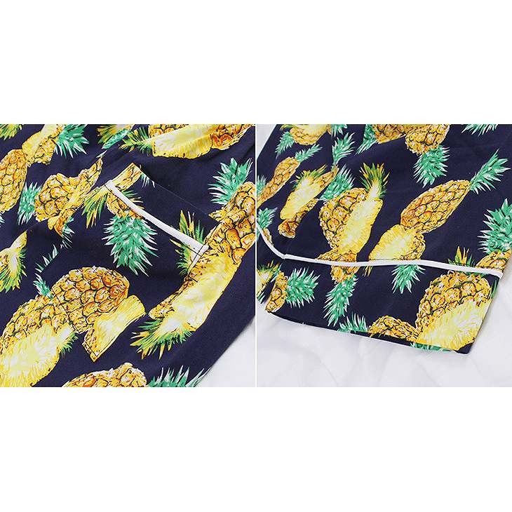 レディース　大きいサイズ　パイナップル　柄　ルームウェア　ナイトウェア　パジャマ　上下セット　春　夏　半袖　短パン　パンツ　女性　大人　セクシー　イエロー　ブラック　黒　黄色　M　L　XL　XXL　サイズ　送料無料