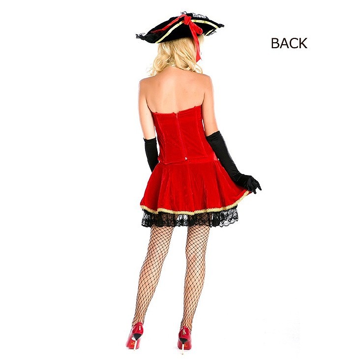 レディース　女　海賊　パイレーツ　キャプテン　ドレス　コスプレ　コスチューム　アニメ　漫画　キャラクター　本格派　衣装　仮装　演劇　舞台　イベント　パーティ　レッド　ブラック　赤　白　フリーサイズ　ワンサイズ　送料無料