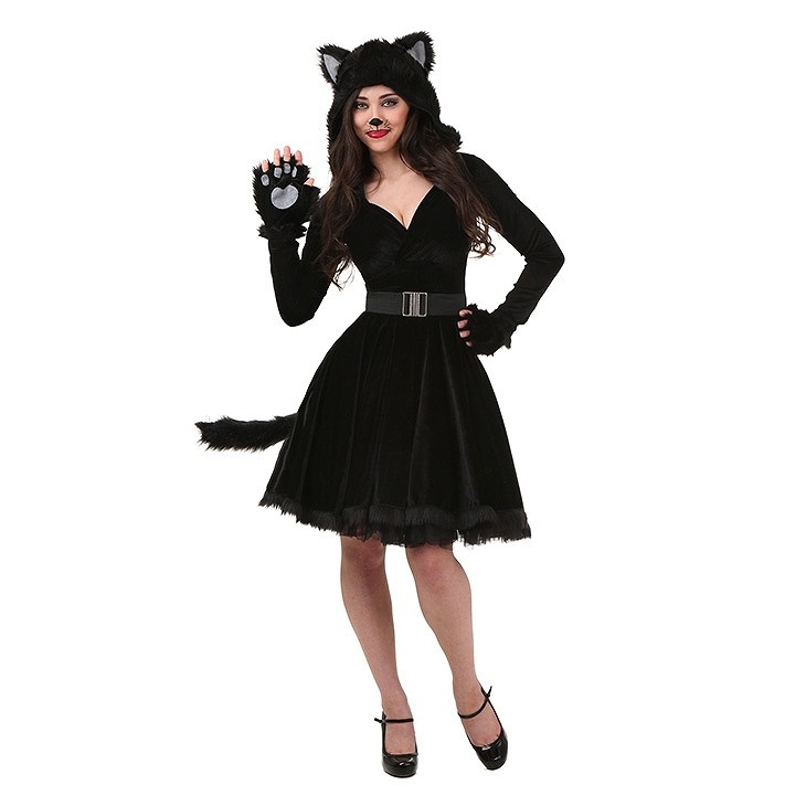 レディース　猫　cat　キャット　アニマル　黒　スカート　ドレス　コスプレ　コスチューム　本格派　衣装　仮装　演劇　舞台　イベント　パーティ　ハロウィン　ブラック　黒　M　L　XL　サイズ　送料無料