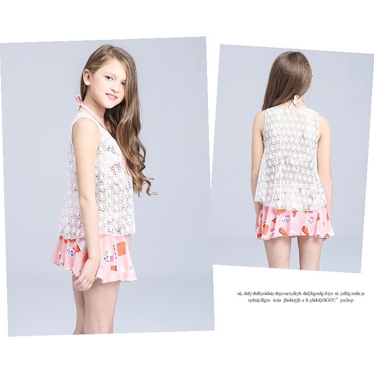 キッズ　女の子　水着　タンクトップ　ビキニ　セット　レース　フレア　フリル　海　プール　スイミング　ビーチ　リゾート　マリン　海水浴　夏休み　旅行　可愛い　キュート　子供　ピンク　グリーン　緑色　M　L　XL　XXL　サイズ　送料無料