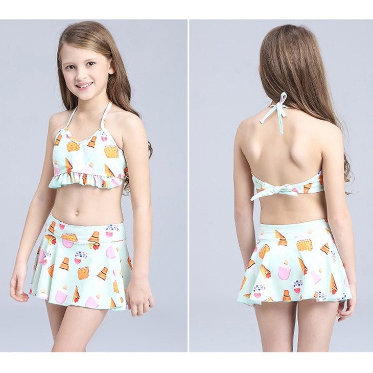 キッズ　女の子　水着　タンクトップ　ビキニ　セット　レース　フレア　フリル　海　プール　スイミング　ビーチ　リゾート　マリン　海水浴　夏休み　旅行　可愛い　キュート　子供　ピンク　グリーン　緑色　M　L　XL　XXL　サイズ　送料無料