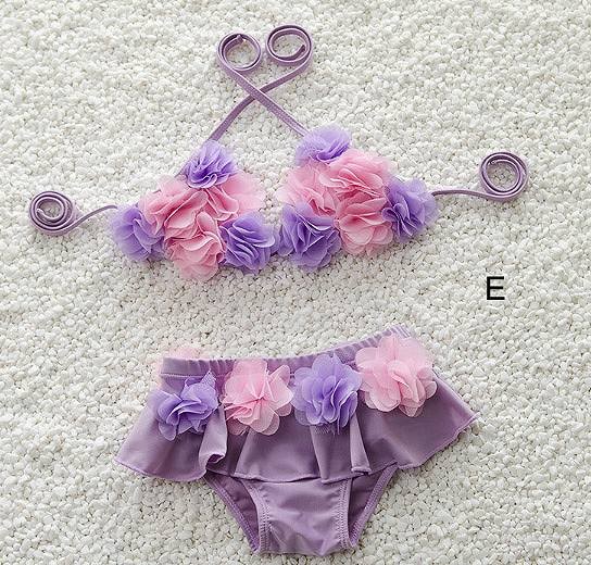 キッズ　女の子　水着　ビキニ　花柄　フレア　フリル　ホルターネック　海　プール　スイミング　ビーチ　リゾート　マリン　海水浴　夏休み　旅行　可愛い　キュート　子供　ジュニア　ピンク　パープル　ブルー　イエロー　M　L　XL　サイズ　送料無料