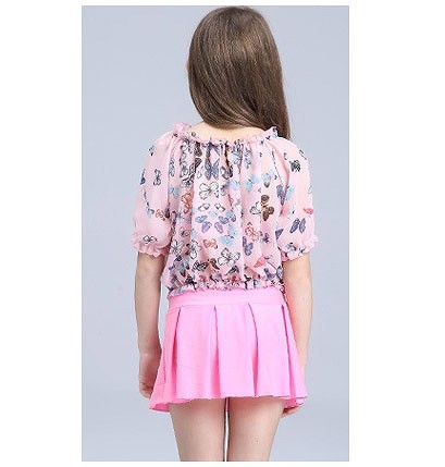 キッズ　女の子　水着　ビキニ　スカート　蝶　フレア　ラッシュガード　半袖　セパレート　海　プール　スイミング　ビーチ　リゾート　マリン　海水浴　夏休み　旅行　可愛い　キュート　子供　ジュニア　ピンク　イエロー　M　L　XL　サイズ　送料無料