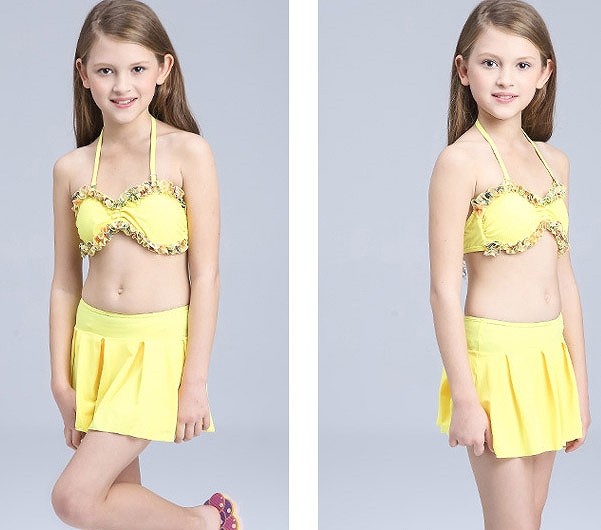 キッズ　女の子　水着　ビキニ　スカート　蝶　フレア　ラッシュガード　半袖　セパレート　海　プール　スイミング　ビーチ　リゾート　マリン　海水浴　夏休み　旅行　可愛い　キュート　子供　ジュニア　ピンク　イエロー　M　L　XL　サイズ　送料無料