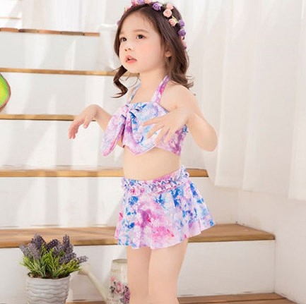 キッズ　女の子　水着　ビキニ　スカート　フレア　リボン　セパレート　ホルターネック　海　プール　スイミング　ビーチ　リゾート　マリン　海水浴　夏休み　旅行　可愛い　キュート　子供　ジュニア　パープル　S　M　L　XL　XXL　サイズ　送料無料