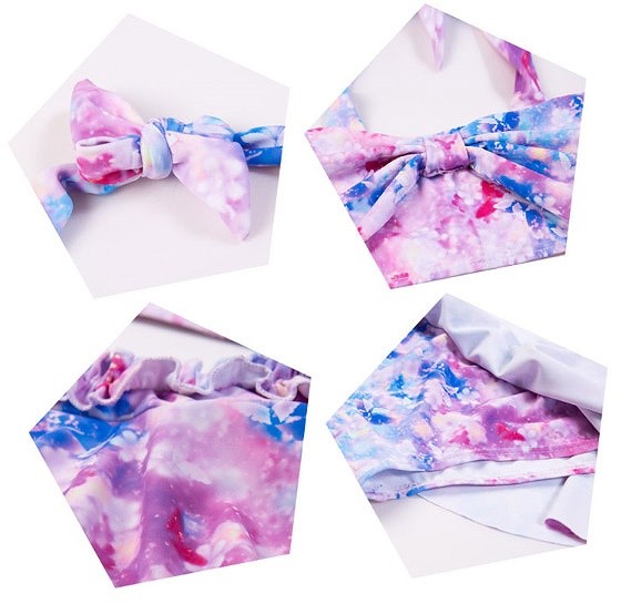 キッズ　女の子　水着　ビキニ　スカート　フレア　リボン　セパレート　ホルターネック　海　プール　スイミング　ビーチ　リゾート　マリン　海水浴　夏休み　旅行　可愛い　キュート　子供　ジュニア　パープル　S　M　L　XL　XXL　サイズ　送料無料