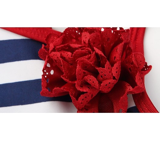 キッズ　女の子　水着　ワンピース　フリル　ボーダー　ストライプ　薔薇　帽子　ハット　海　プール　スイミング　ビーチ　リゾート　マリン　海水浴　夏休み　旅行　可愛い　キュート　子供　ジュニア　ネイビー　ホワイト　910111213サイズ　送料無料