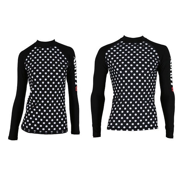 レディース　メンズ　ペアルック　水着　ラシュガード　長袖　短パンツ　海　プール　スイミング　ビーチ　リゾート　マリン　海水浴　夏休み　旅行　可愛い　キュート　女性　男性　ブラック　黒　ドット　水玉　M　L　XL　2XL　サイズ　送料無料