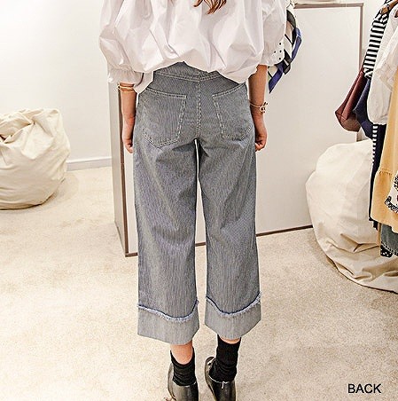 レディース　デニム　ストライプ　クロップド　半端丈　ジーンズ　ジーパン　ボトムス　カジュアル　キュート　可愛い　フェミニン　セクシー　きれいめ　エレガント　おしゃれ　お出かけ　お呼ばれ　フリーサイズ　ワンサイズ　送料無料