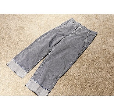 レディース　デニム　ストライプ　クロップド　半端丈　ジーンズ　ジーパン　ボトムス　カジュアル　キュート　可愛い　フェミニン　セクシー　きれいめ　エレガント　おしゃれ　お出かけ　お呼ばれ　フリーサイズ　ワンサイズ　送料無料