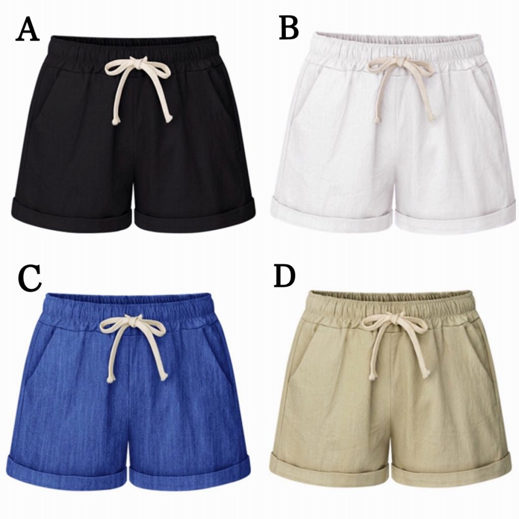 レディース　ボトムス　ショートパンツ　コットン　リネン　ウエストゴム　ロールアップ　無地　大きいサイズ　カジュアル　大人可愛い　フェミニン　デイリー　お出かけ　デート　リゾート　ビーチ　ブラック　ホワイト　ブルー　ベージュ　送料無料