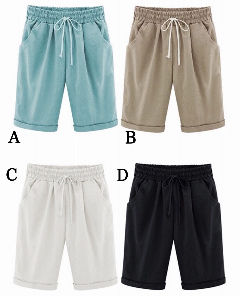 レディース　ボトムス　ハーフパンツ　ウエストゴム　ロールアップ　無地　カジュアル　大人可愛い　大きいサイズ　フェミニン　デイリー　お出かけ　デート　リゾート　ビーチ　ブルー　ベージュ　ホワイト　ブラック　送料無料