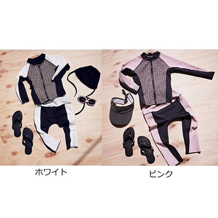 キッズ　女の子　水着　ラッシュガード　長袖　ロングパンツ　日焼け防止　シュノーケリング　韓国　海　プール　スイミング　ビーチ　リゾート　マリン　海水浴　夏休み　旅行　可愛い　キュート　子供　ジュニア　ホワイト　白　ピンク　S　M　L　XL　サイズ　送料無料