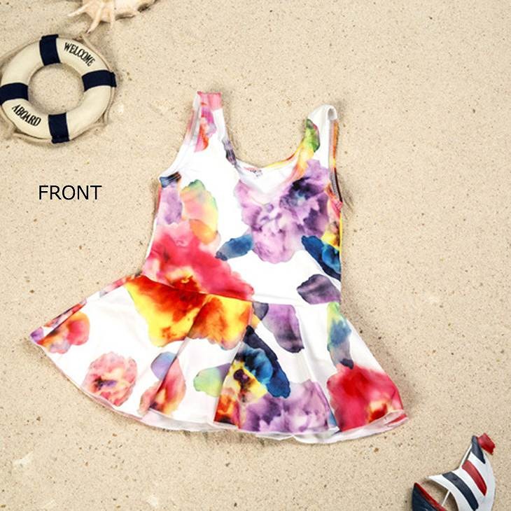 キッズ　女の子　水着　ワンピース　花柄　ノースリーブ　スカート　フレア　韓国　海　プール　スイミング　ビーチ　リゾート　マリン　海水浴　夏休み　旅行　可愛い　キュート　子供　ジュニア　レッド　ピンク　9101112131415サイズ　送料無料