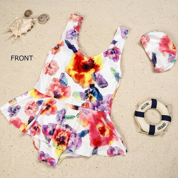 レディース　水着　ワンピース　フレア　スカート　花柄　海　プール　スイミング　ビーチ　リゾート　マリン　海水浴　夏休み　旅行　可愛い　キュート　セクシー　女性　ホワイト　ブルー　白　水色　M　L　XL　サイズ　送料無料