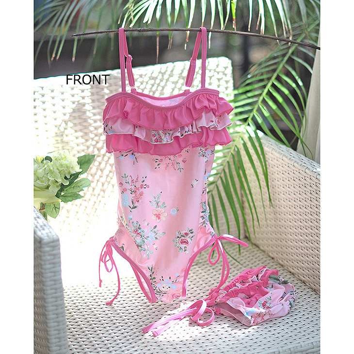 レディース　キッズ　親子　ペアルック　水着　ワンピース　フリル　女の子　海　プール　スイミング　ビーチ　リゾート　マリン　海水浴　夏休み　旅行　可愛い　キュート　女性　子供　ピンク　95　1011121314M　L　XL　サイズ　送料無料