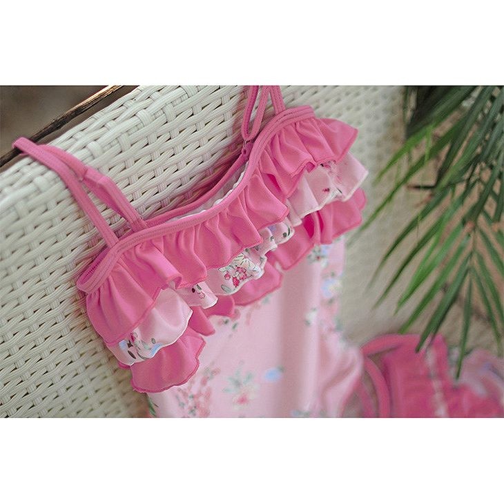レディース　キッズ　親子　ペアルック　水着　ワンピース　フリル　女の子　海　プール　スイミング　ビーチ　リゾート　マリン　海水浴　夏休み　旅行　可愛い　キュート　女性　子供　ピンク　95　1011121314M　L　XL　サイズ　送料無料