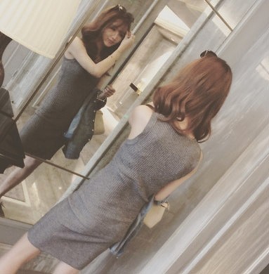 レディース　ニットワンピース　タンクトップ　スリム　ドレス　タイト　カジュアル　キュート　可愛い　フェミニン　セクシー　きれいめ　エレガント　おしゃれ　お出かけ　お呼ばれ　ブラック　グレー　ピンク　グリーン　ホワイト　フリーサイズ　ワンサイズ　送料無料