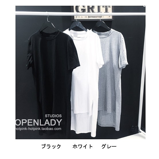 レディース　Tシャツ　ワンピース　半袖　クルーネック　スリット　ドレス　カジュアル　キュート　可愛い　フェミニン　セクシー　きれいめ　エレガント　おしゃれ　お出かけ　お呼ばれ　ホワイト　ブラック　グレー　白　黒　灰色　フリーサイズ　ワンサイズ　送料無料