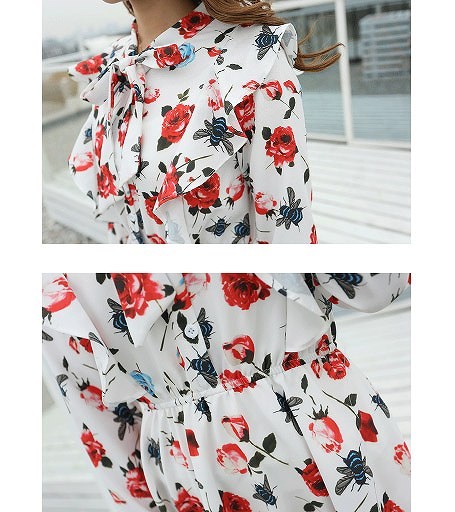 レディース　マキシ丈　ロング丈　ワンピース　フレア　フリル　長袖　花柄　カジュアル　キュート　可愛い　フェミニン　セクシー　きれいめ　上品　エレガント　おしゃれ　お出かけ　お呼ばれ　ホワイト　白色　S　M　サイズ　送料無料