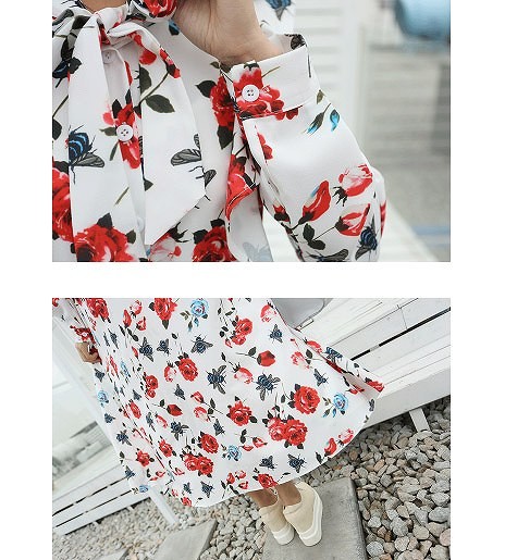 レディース　マキシ丈　ロング丈　ワンピース　フレア　フリル　長袖　花柄　カジュアル　キュート　可愛い　フェミニン　セクシー　きれいめ　上品　エレガント　おしゃれ　お出かけ　お呼ばれ　ホワイト　白色　S　M　サイズ　送料無料