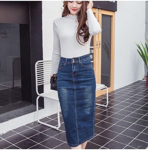 レディース　ミモレ丈　ミディ丈　デニム　スカート　ペンシルスカート　ハイウエスト　ボトムス　カジュアル　キュート　可愛い　フェミニン　きれいめ　エレガント　セクシー　上品　おしゃれ　お出かけ　お呼ばれ　ブルー　ブラック　青色　黒　送料無料