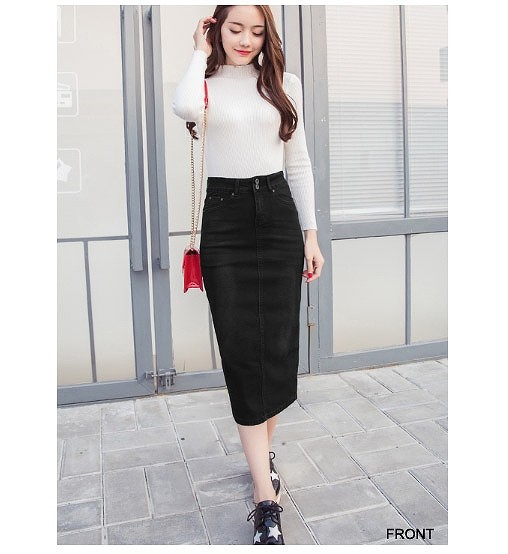 レディース　ミモレ丈　ミディ丈　デニム　スカート　ペンシルスカート　ハイウエスト　ボトムス　カジュアル　キュート　可愛い　フェミニン　きれいめ　エレガント　セクシー　上品　おしゃれ　お出かけ　お呼ばれ　ブルー　ブラック　青色　黒　送料無料