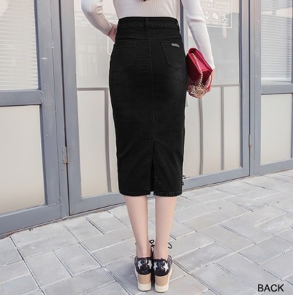 レディース　ミモレ丈　ミディ丈　デニム　スカート　ペンシルスカート　ハイウエスト　ボトムス　カジュアル　キュート　可愛い　フェミニン　きれいめ　エレガント　セクシー　上品　おしゃれ　お出かけ　お呼ばれ　ブルー　ブラック　青色　黒　送料無料