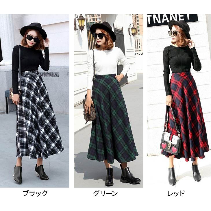 レディース　フレア　マキシ丈　チェック　スカート　ボトムス　ロング丈　カジュアル　キュート　可愛い　フェミニン　きれいめ　エレガント　おしゃれ　お出かけ　お呼ばれ　ブラック　グリーン　レッド　黒　緑色　赤　大きいサイズ　S　M　L　XL　2XL　サイズ　送料無料