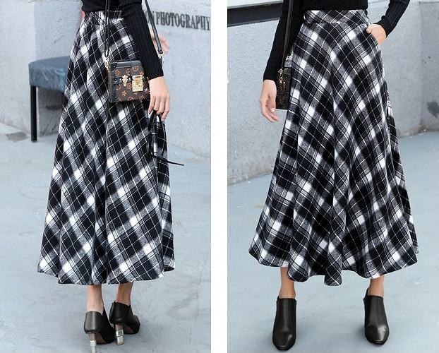 レディース　フレア　マキシ丈　チェック　スカート　ボトムス　ロング丈　カジュアル　キュート　可愛い　フェミニン　きれいめ　エレガント　おしゃれ　お出かけ　お呼ばれ　ブラック　グリーン　レッド　黒　緑色　赤　大きいサイズ　S　M　L　XL　2XL　サイズ　送料無料