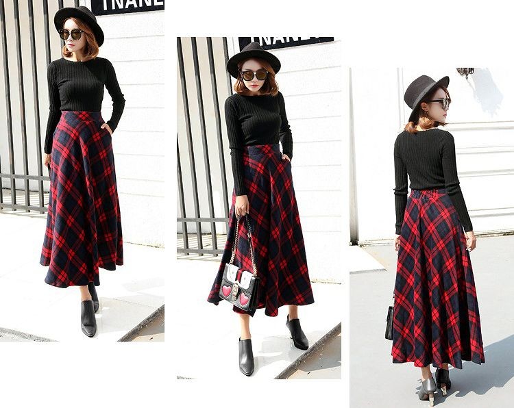 レディース　フレア　マキシ丈　チェック　スカート　ボトムス　ロング丈　カジュアル　キュート　可愛い　フェミニン　きれいめ　エレガント　おしゃれ　お出かけ　お呼ばれ　ブラック　グリーン　レッド　黒　緑色　赤　大きいサイズ　S　M　L　XL　2XL　サイズ　送料無料