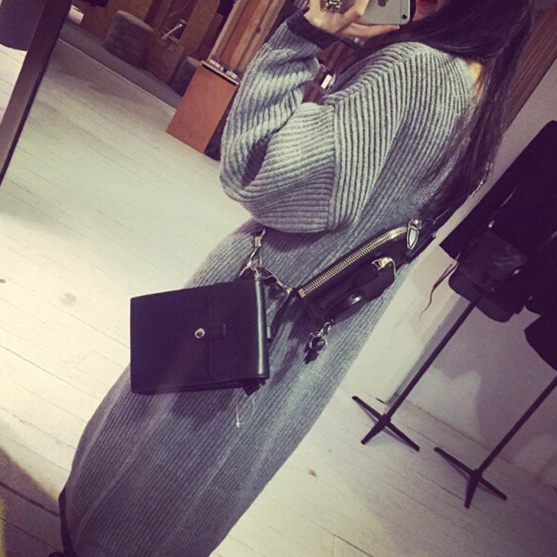 レディース　ニットワンピース　セーター　ミモレ丈　ゆったり　ラウンドネック　トップス　ボトムス　カジュアル　キュート　可愛い　フェミニン　セクシー　きれいめ　エレガント　おしゃれ　お出かけ　お呼ばれ　グレー　灰色　S　M　L　XL　サイズ　送料無料