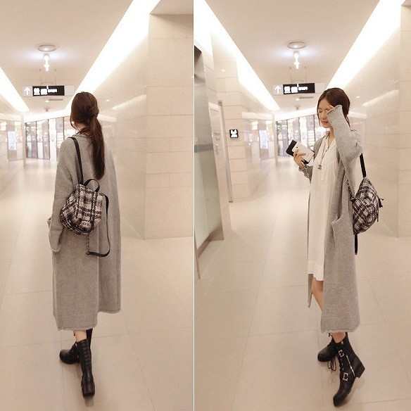 レディース　ニット　ロング丈　カーディガン　セーター　ゆったり　アウター　トップス　カジュアル　キュート　可愛い　フェミニン　セクシー　きれいめ　エレガント　おしゃれ　お出かけ　お呼ばれ　グレー　灰色　フリーサイズ　ワンサイズ　送料無料