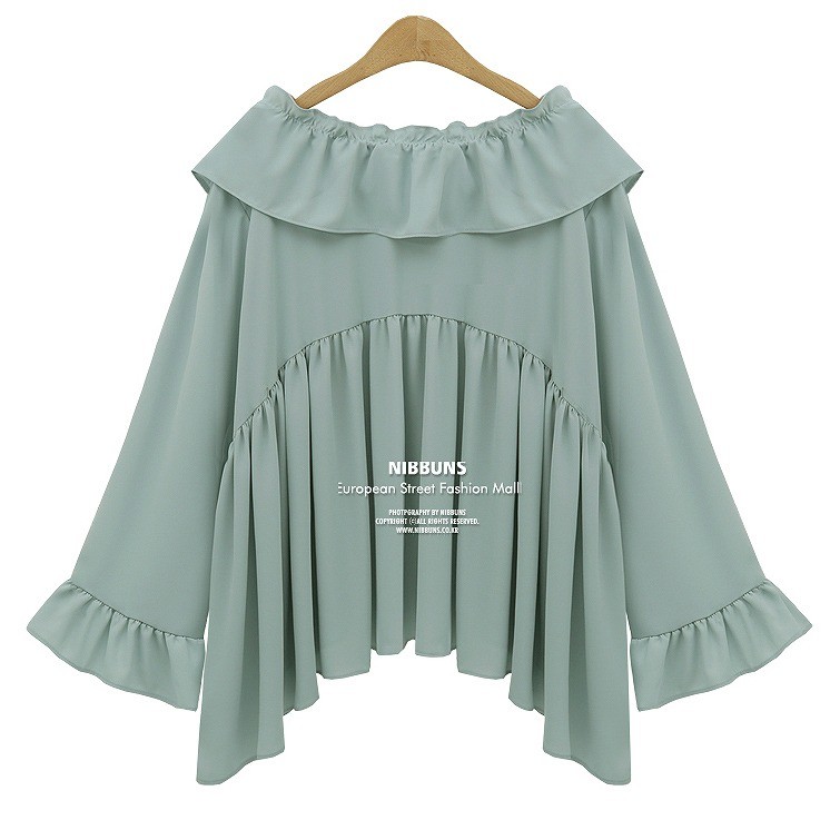 レディース　シフォン　Vネック　長袖　フリル　リボン　ロングスリーブ　トップス　カジュアル　キュート　可愛い　フェミニン　エレガント　おしゃれ　お出かけ　お呼ばれ　グリーン　ブラック　緑色　黒　M　L　XL　2XL　3XL　4XL　5XL　大きいサイズ　送料無料