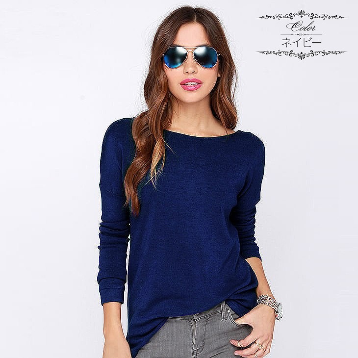 レディース　背中あき　長袖　ラウンドネック　ロングスリーブ　トップス　カジュアル　キュート　可愛い　フェミニン　エレガント　おしゃれ　お出かけ　お呼ばれ　ブラック　ネイビー　ワインレッド　ライトグレー　黒　紺色　灰色　S　M　L　XL　サイズ　送料無料