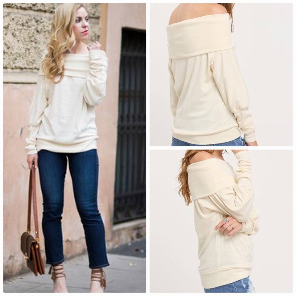 レディース　オフショルダー　パフスリーブ　長袖　ニット　セーター　カットソー　トップス　カジュアル　キュート　可愛い　フェミニン　エレガント　セクシー　おしゃれ　お出かけ　お呼ばれ　ホワイト　ブラウン　白　茶色　S　M　L　XL　サイズ　送料無料