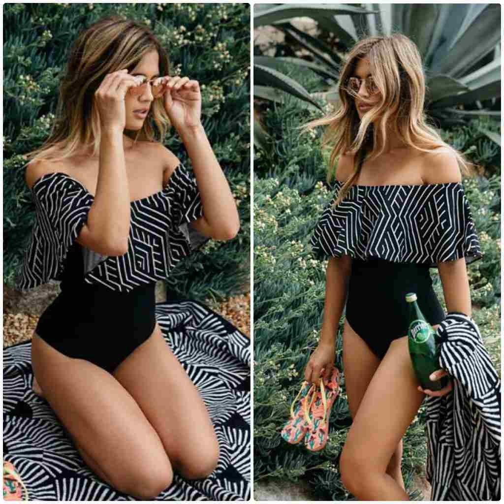 レディース　水着　ワンピース　オフショルダー　海　プール　スイミング　ビーチ　リゾート　マリン　海水浴　夏休み　旅行　可愛い　キュート　セクシー　女性　ブラック　黒色　S　M　L　XL　サイズ　送料無料