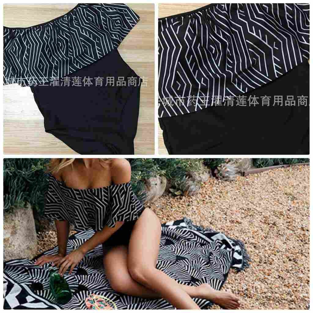 レディース　水着　ワンピース　オフショルダー　海　プール　スイミング　ビーチ　リゾート　マリン　海水浴　夏休み　旅行　可愛い　キュート　セクシー　女性　ブラック　黒色　S　M　L　XL　サイズ　送料無料