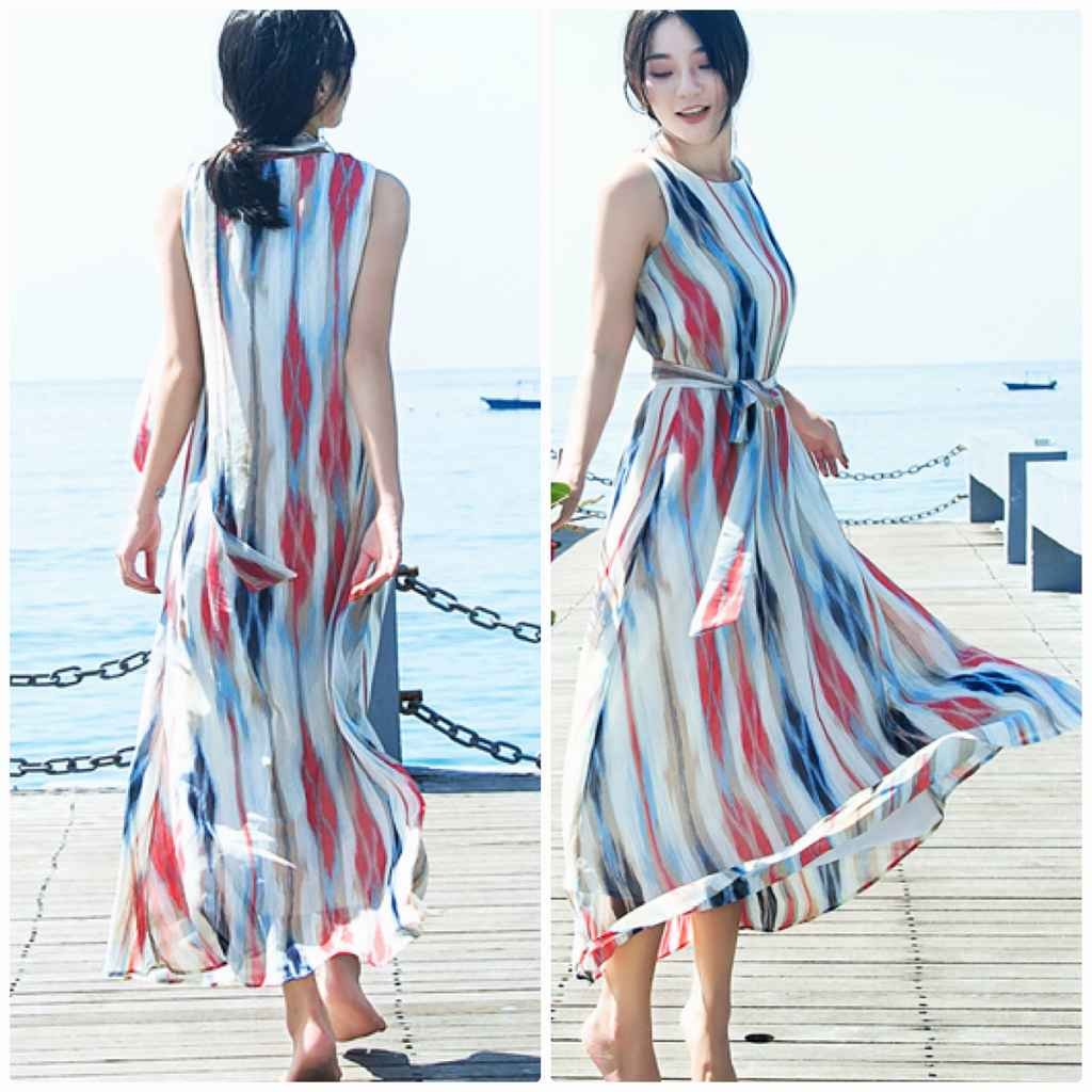 レディース　マキシ丈　ロング丈　ワンピース　ノースリーブ　カジュアル　キュート　可愛い　フェミニン　セクシー　きれいめ　上品　エレガント　おしゃれ　お出かけ　お呼ばれ　ホワイト　ブルー　S　M　L　XL　2XL　サイズ　送料無料