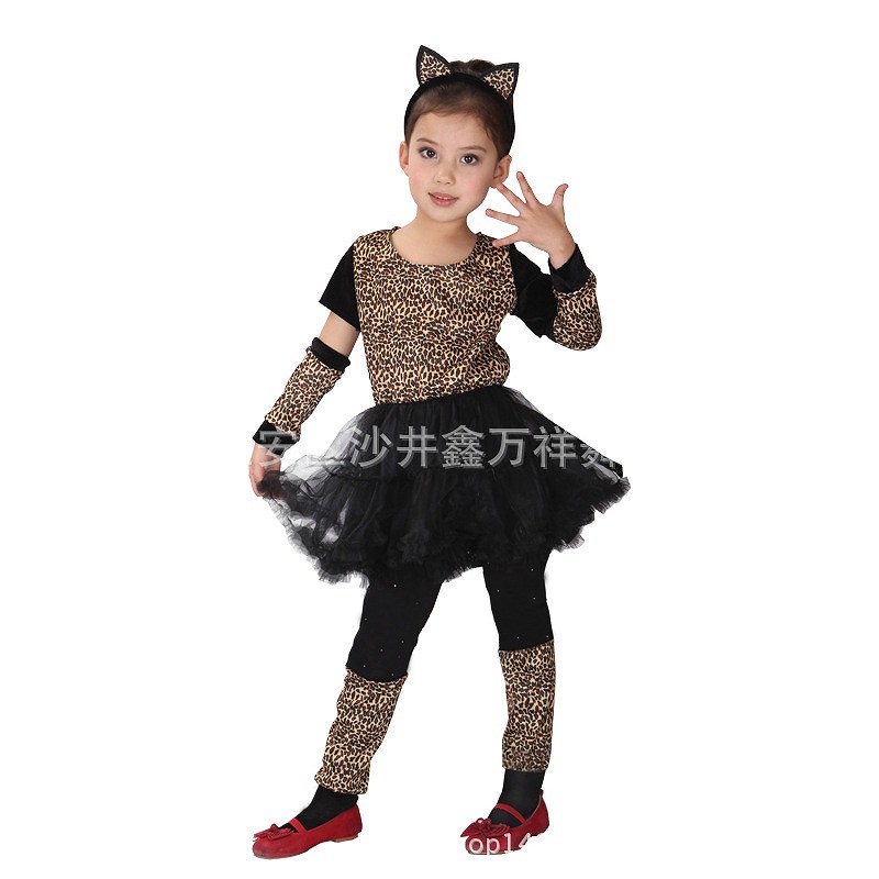 キッズ　子供用　女の子　猫　ヒョウ柄　豹　コスプレ　コスチューム　本格派　衣装　仮装　演劇　舞台　イベント　パーティ　ハロウィン　セクシー　M　L　XL　サイズ　送料無料