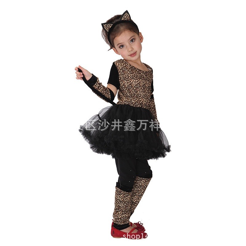 キッズ　子供用　女の子　猫　ヒョウ柄　豹　コスプレ　コスチューム　本格派　衣装　仮装　演劇　舞台　イベント　パーティ　ハロウィン　セクシー　M　L　XL　サイズ　送料無料