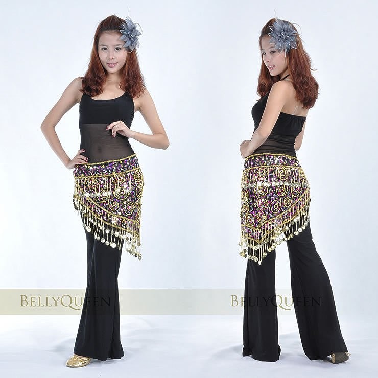 ベリーダンス　腰巻き　コインチェーン　ヒップスカーフ　スパンコール　キラキラ　ダンス　衣装　パーティー　舞台　発表会　結婚式　演奏会　ステージ　イベント　エレガント　セクシー　ゴールド　レッド　金色　赤　送料無料