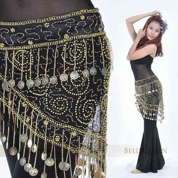 ベリーダンス　腰巻き　コインチェーン　ヒップスカーフ　スパンコール　キラキラ　ダンス　衣装　パーティー　舞台　発表会　結婚式　演奏会　ステージ　イベント　エレガント　セクシー　ゴールド　レッド　金色　赤　送料無料
