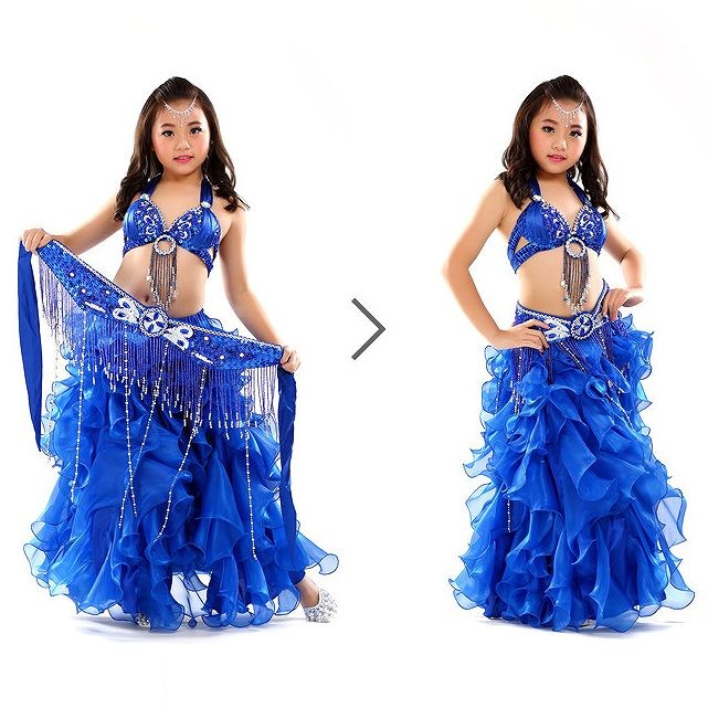 子供用　キッズ　女の子　ベリーダンス　セット　トップス　スカート　腰巻き　ダンス　衣装　パーティー　舞台　発表会　結婚式　演奏会　ステージ　イベント　エレガント　セクシー　ピンク　イエロー　レッド　パープル　ブルー　グリーン　ホワイト　送料無料
