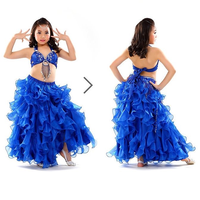 子供用　キッズ　女の子　ベリーダンス　セット　トップス　スカート　腰巻き　ダンス　衣装　パーティー　舞台　発表会　結婚式　演奏会　ステージ　イベント　エレガント　セクシー　ピンク　イエロー　レッド　パープル　ブルー　グリーン　ホワイト　送料無料